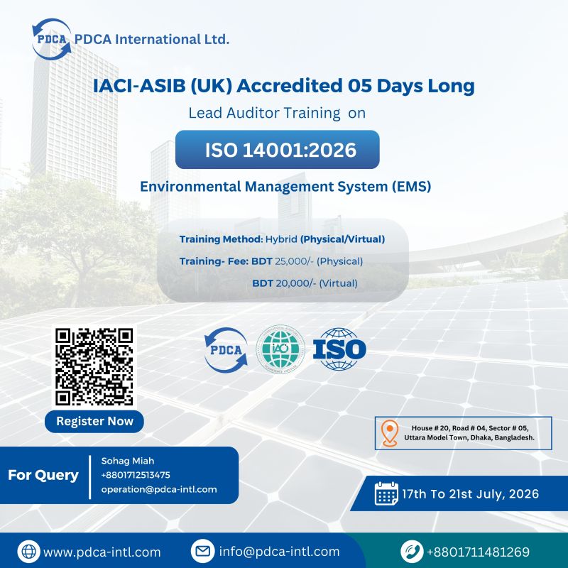 5 Days Long Lead Auditor Training on ISO 45001:2018 (OHS)